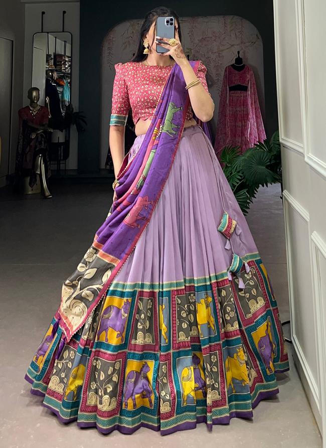 Tussar Silk Lavender Festival Wear Printed Readymade Lehenga Choli